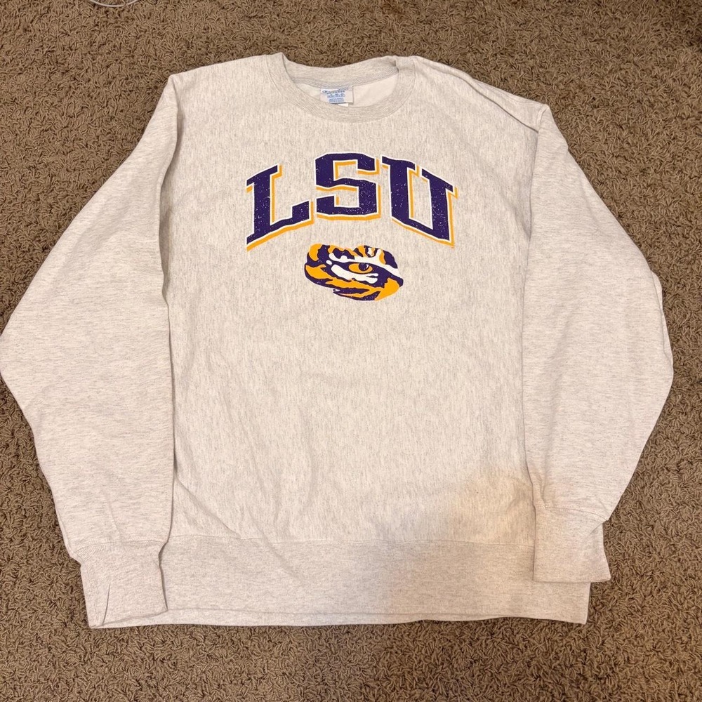 Vintage Champion Reverse Weave LSU Tigers Sweatshirt Mens 2XL Grey Crewneck